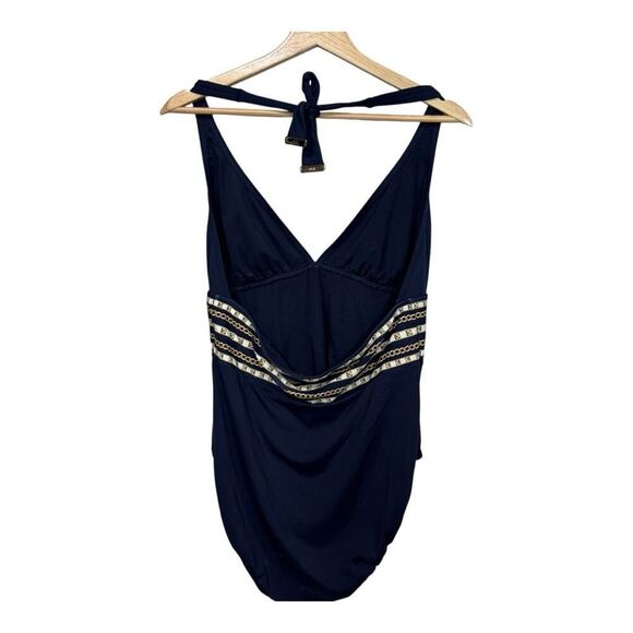 MICHAEL Michael Kors Chain Border Halter One-Piece Swimsuit Size16 - Picture 4 of 8